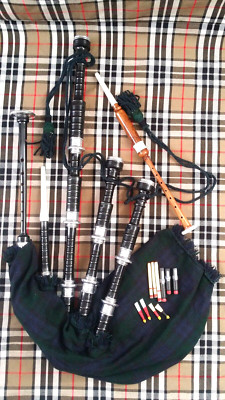 Dudelsack Schwarz Rosenholz Silbermontierungen/Schottischer Dudelsack/Highland Dudelsack, Tutor