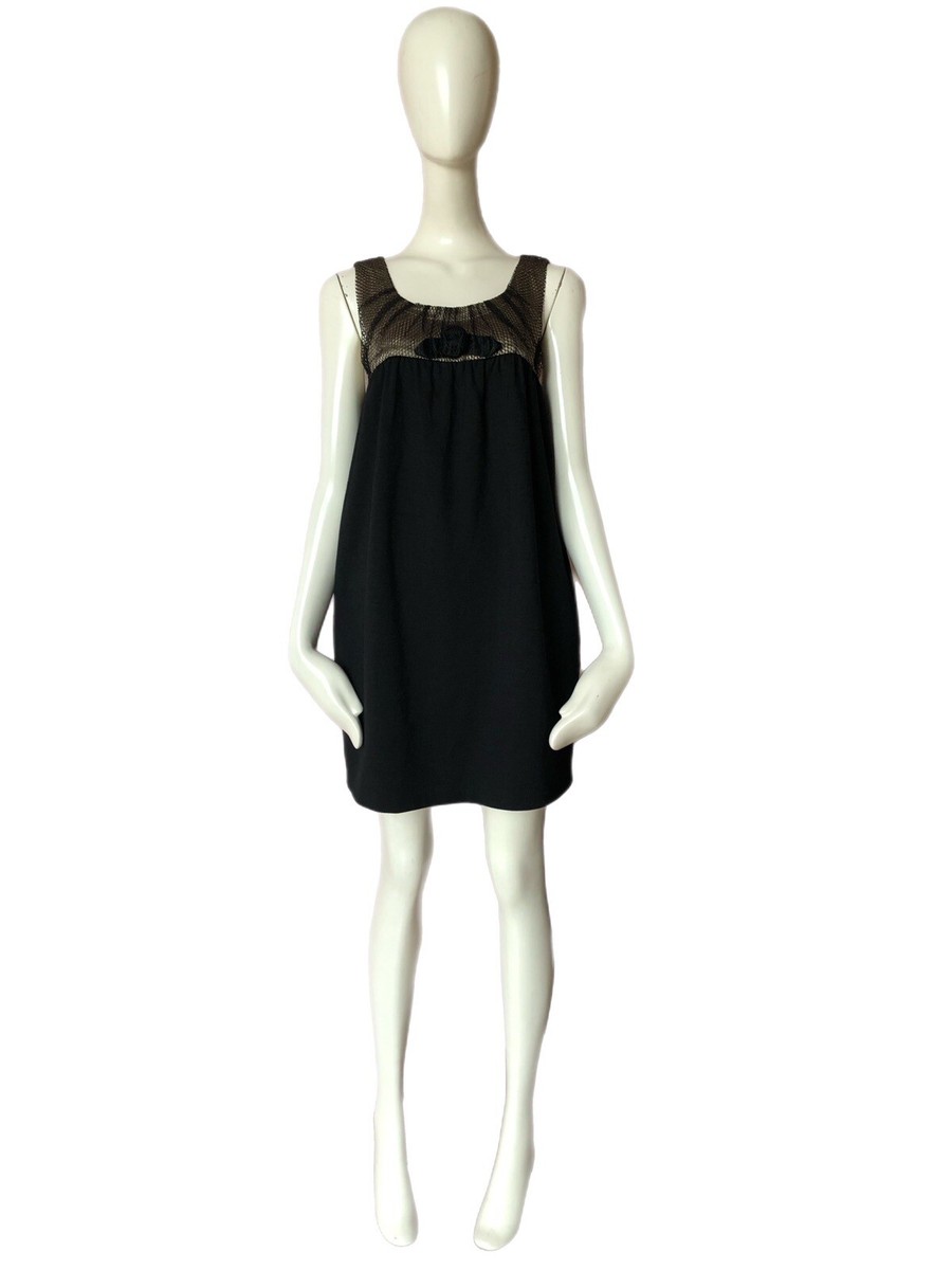 MOSCHINO Cheap and Chic Italy Black Wool Blend Mesh Shift Dress Size 10 US
