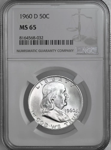 1960-D  50C  FRANKLIN SILVER HALF DOLLAR  "DENVER MINT"  NGC MS65 #8164568-032