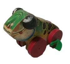 Vintage Fisher-Price Jolly Jumper Frog 450 Pull Toy, 1956, WORKS