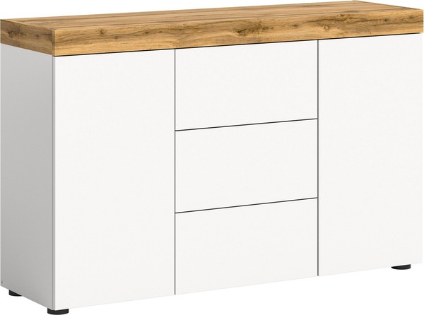 Xonox.Home Sideboard Kommode Anrichte Schrank Sugar Weiß Wotan Eiche 125X80X37Cm-image