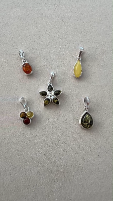 Lot De 5 Bagues En Argent 925 Et Ambre Baltique Naturel - Cabochon - Thème Animaux