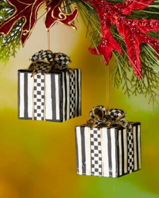 NEW Mackenzie Childs GIFT PACKAGE CAPIZ ORNAMENTS-Set of 2 - Hand-Painted