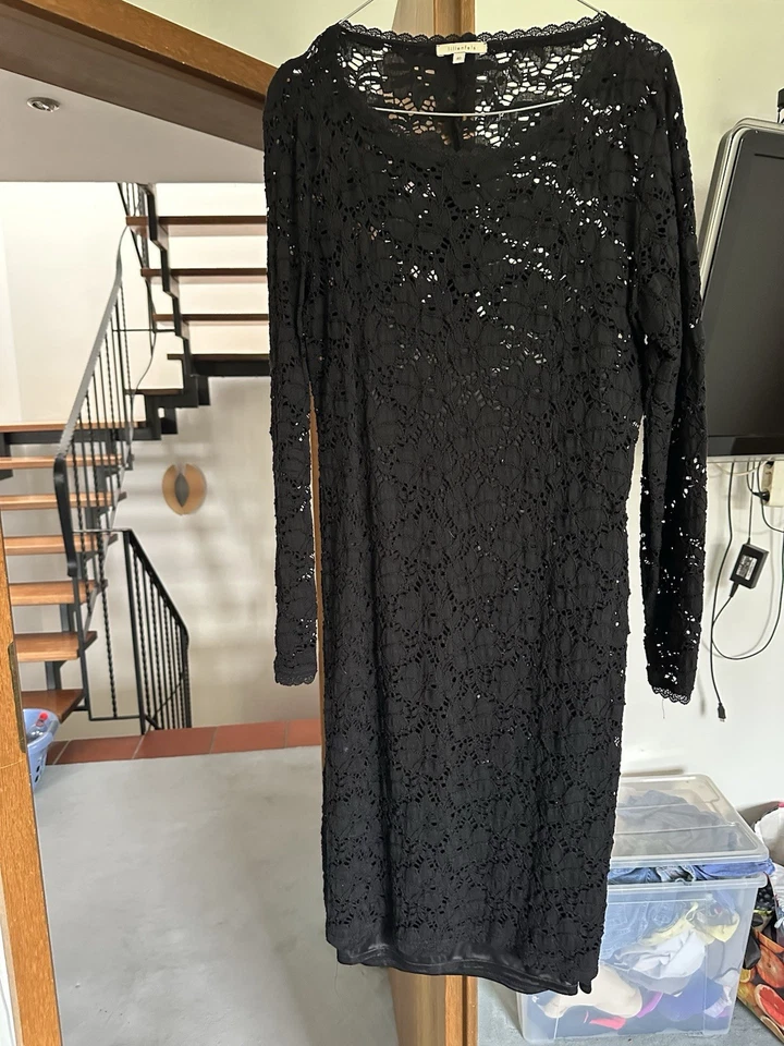 Damen Abendkleid Schwarz Gr. 40 knielang Langarm Rundhals mit Pailletten - Bild 2 von 2