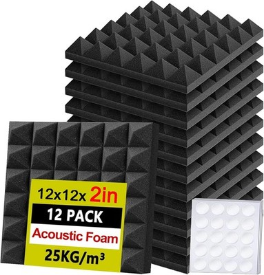 Acoustic Foam Panels 12Pack, 12''x12''x2'' High Density Sound Proof Foam Pane...