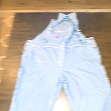 Blue/White Striped Denim Bib Overalls Cotton Relaxed Straight Leg Pockets