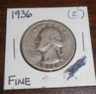 1936 SILVER WASHINGTON QUARTER - FINE - #2