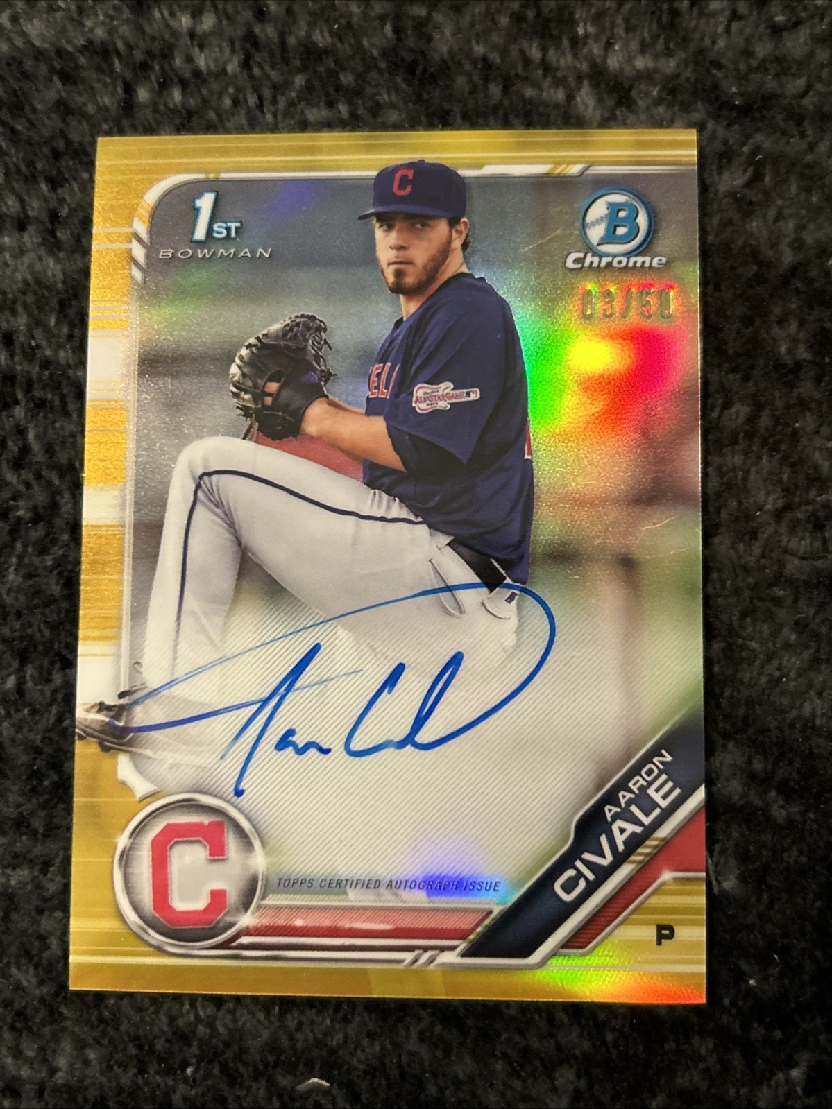 2019 Bowman Chrome Aaron Civale 1st Bowman Auto Gold Refractor /50