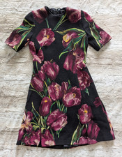 Dolce & Gabbana Floral Tulip Sheath Dress Black Silk Short Sleeve Sz IT 44