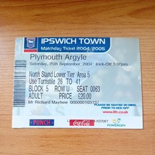 Ticket : 2004/2005 25/9/2004 Championship Ipswich Town v Plymouth Argyle