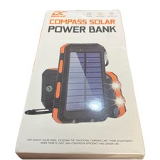 Portable Solar Power Bank Phone  Device Charger w/ Flashlight Compass Clip NEW