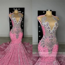 Charming Pink Prom Party Dresses Glitter Beading Diamonds Crystal Sequins Gowns