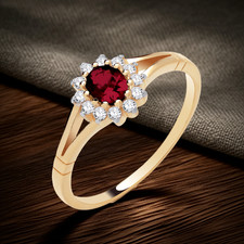 18ct Gold Ruby Cluster Ring on Solid Sterling Silver 925 Hallmark
