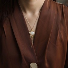 Gold Plated Clavicle Necklace with White Jade Pendant Ethnic Gift for Her Women