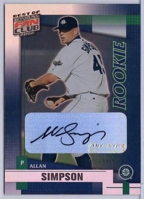 2002 Donruss Best of Fan Club #260 Allan Simpson Rookie Autograph #'d 0121/1350