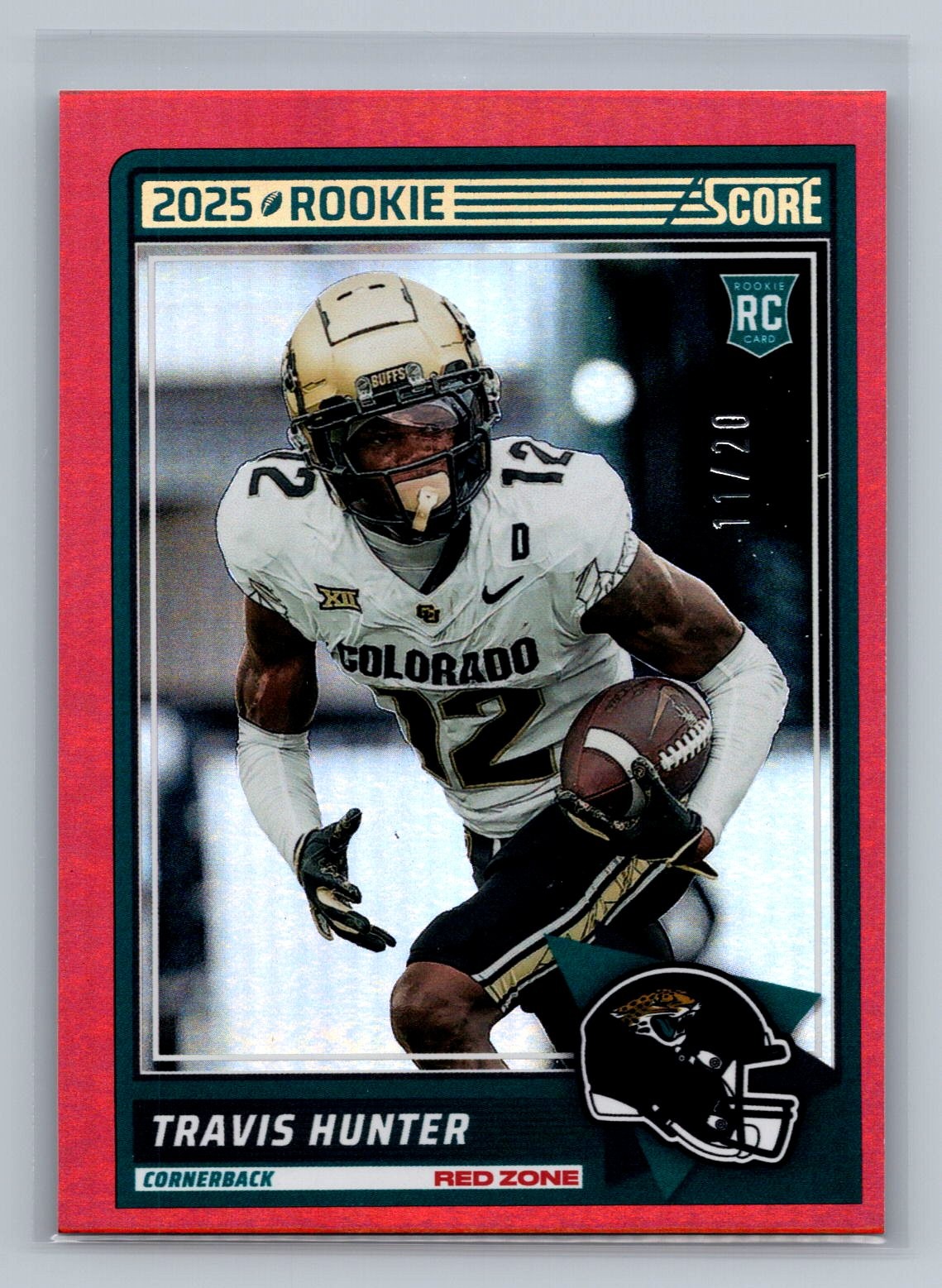 Travis Hunter 2025 Score #20 Red Zone #/20 Rookie Jaguars RC