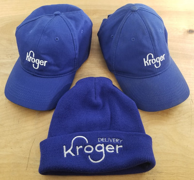 2x Kroger Logo Blue Adjustable Baseball Cap + Beanie Grocery Employee Hat