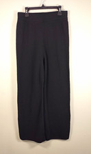 Women's Black Knit Wide-Leg Elastic Waist Flat Front Dress Pants M