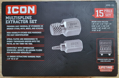 ICON  15-Piece Multispline Screw Extractor Set   Professional Grade -NEW