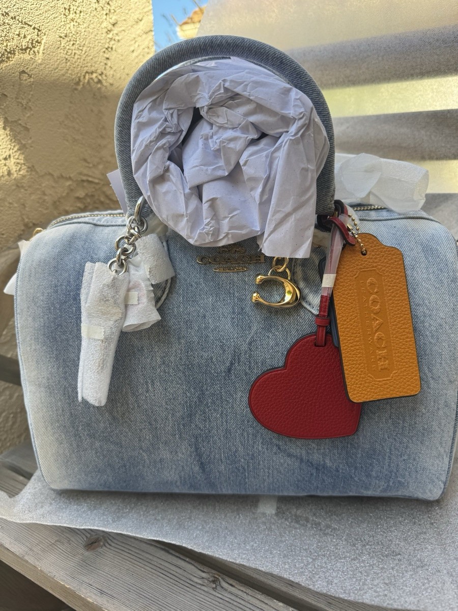 NWT Coach Rowan Large Satchel Bag In Loved Denim With Charms Light