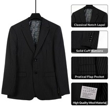 Men's black striped high-quality 2-piece merino wool suit is 100 merino wool.