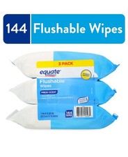 Equate Flushable Wet Wipes, Fresh Scent, 144 Wipes 3 Pack , Compare to Cottonel