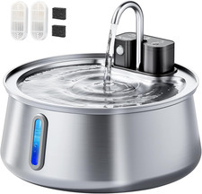 Cordless Cat Water Fountain Stainless Steel, 4L/135Oz Automatic Pet Water Dispen