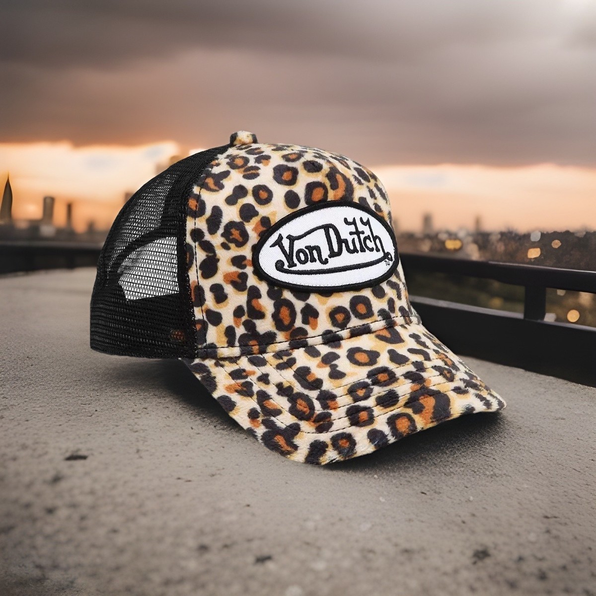Von Dutch Leopard Print velvet Trucker Hat- One Size