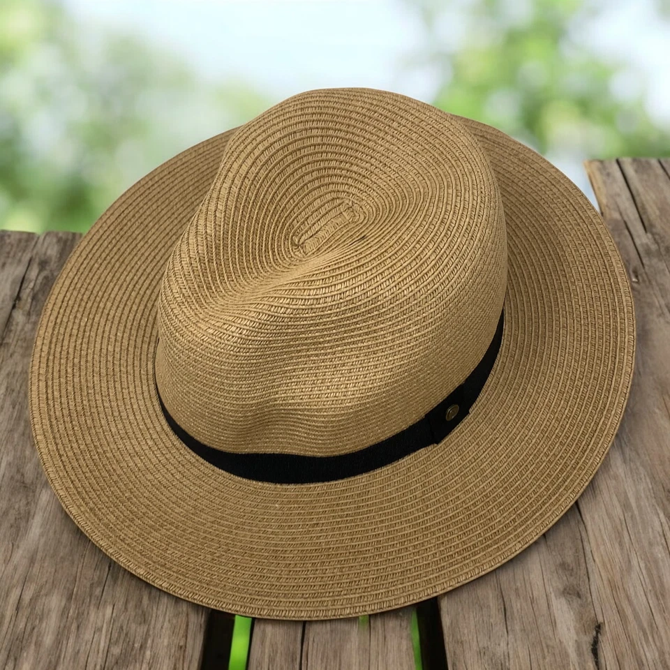 Sombrero Fedora De Paja Vintage Domingo Tarde Tejido Natural Rafia Sol Golf Talla L Foto 4 de 4