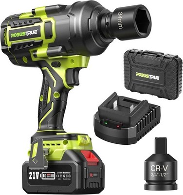 Robustrue 3/4'' 2000N.m Cordless Impact Wrench 5.0Ah Batteries w/ Fast Charger