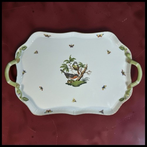 Vintage Herend Rothschild Bird Porcelain Tray Large 427 Branch Handles c1970
