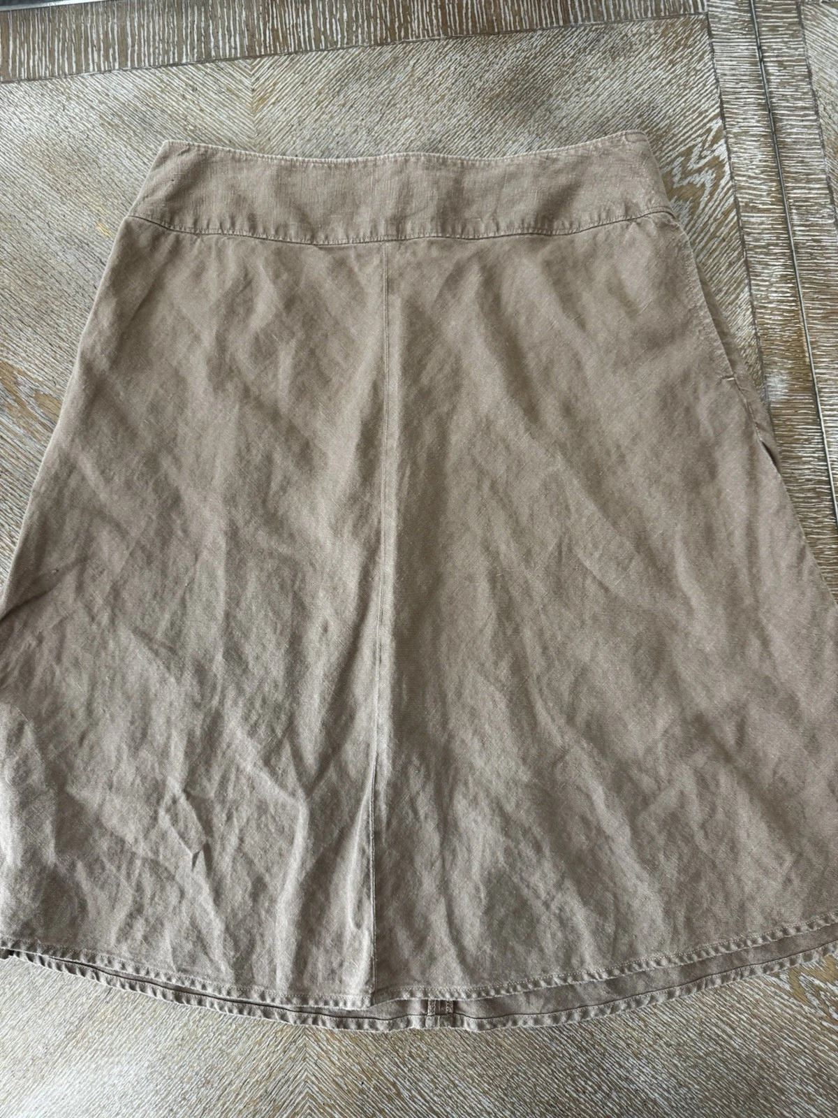 J JILL Brown 100% Linen A-line Skirt Sz12P Back Zip Waist 32” Length 25” Pockets