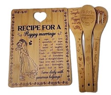 Bride  Groom Wedding, Bridal Shower, Engagement Bamboo Gift 4 Piece Set