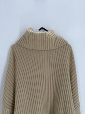 H&M Oversized Chunky Ribbed Knit Boxy Slit Turtleneck Beige Long Sweater Dress S