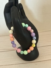 Multi Colored Smiley Face Beaded Bracelet for Teens Stretch Bracelet