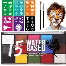 Face Painting Kit for Kids - 15 Color Large Water Based Makeup Paints with St...