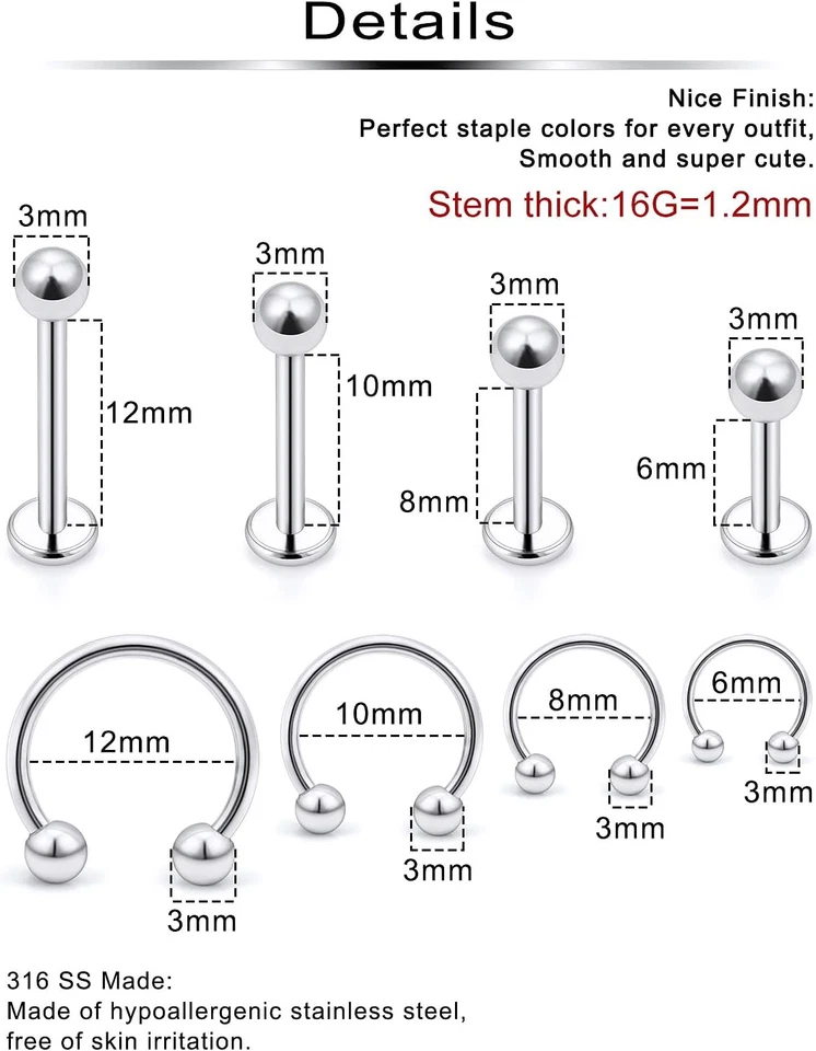 Anillos para Labios 32 PIEZAS Joyería Labret Monroe Barra para Labios Anillo Mordedura de Serpiente Piercing Joya Foto 2 de 4