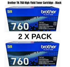 2 X Brother TN-760 High Yield Black Toner Cartridge – 3,000 Pages – New Sealed