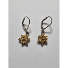 925 Sterling Silver Yellow Crystal Flower Leverback Dangle Earrings Floral