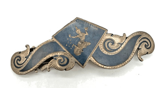 Antique Siam Thai Sterling Silver Enamel Hair Clip 3.25in