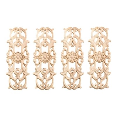 Set of 2/4pcs Appliques Onlays Handcrafted Long Wooden Carvings Decals