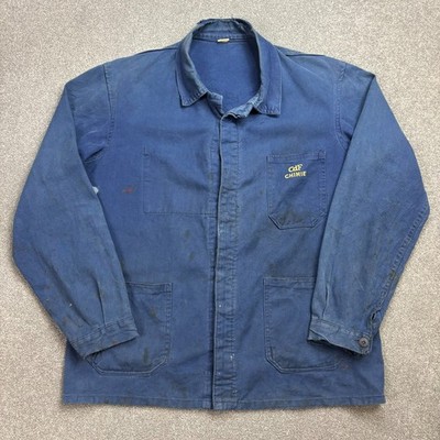 VINTAGE französische Jacke Erwachsene mittelblau lässig abgenutzt...