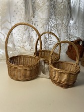 Set of 3 Antique Rattan Doll Baskets