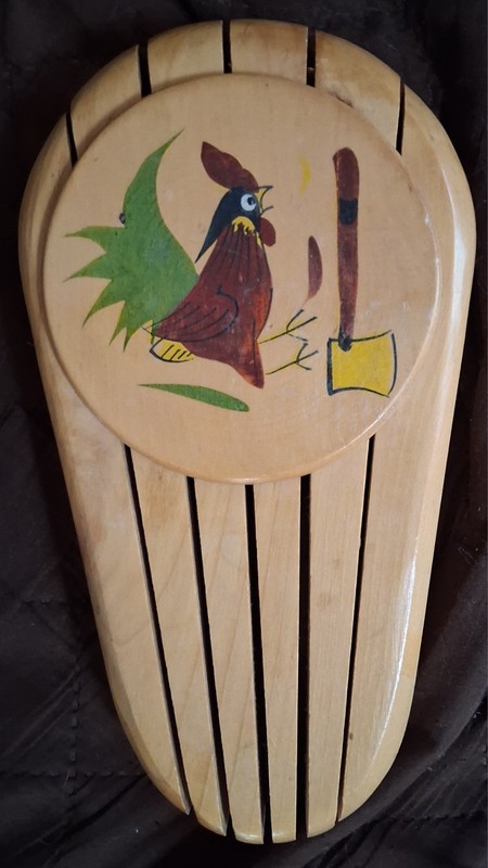 Vintage Wood Knife Block With Rooster And Axe
