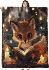 Flannel Blanket with Adorable Fox Reading a Book - Soft and Cozy