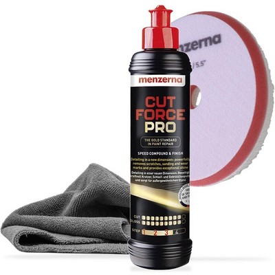 Menzerna Autopolitur Set: Cut Force Pro Politur 250ml + Orbital Wool Pad + Tuch