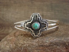 Native American Sterling Silver & Turquoise Zia Bracelet by Gordon