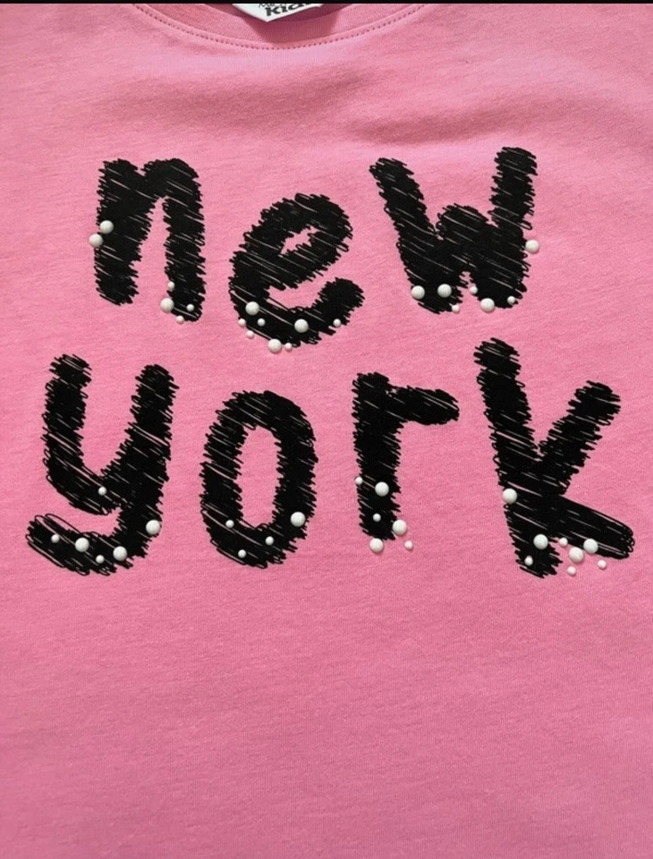 M&Co Pink New York  T-Shirt Top with Pearl Detail Age 4-5 Years NEW - Image 2 of 2