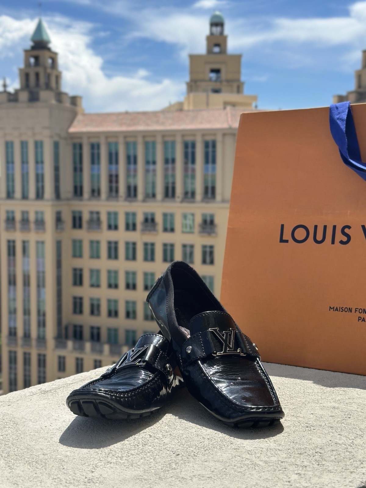 LOUIS VUITTON Men’s Black Patent Leather Monte Carlo Driver Loafer SZ 43(10US)