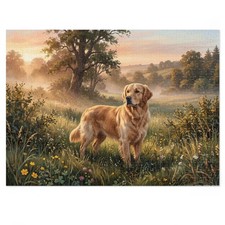 Golden Retriever Countryside Sunrise Gift Jigsaw Puzzle